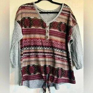 Absolutely Famous Top Size XL Front Tie Southwestern Print